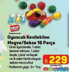 BİRLİK OYUNCAK KESİLEBİLEN MEYVE/SEBZE 16 PARÇA